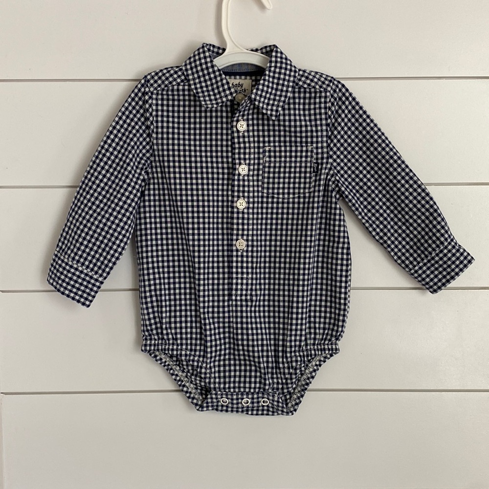 Navy and White Gingham Button Down Dress Onesie